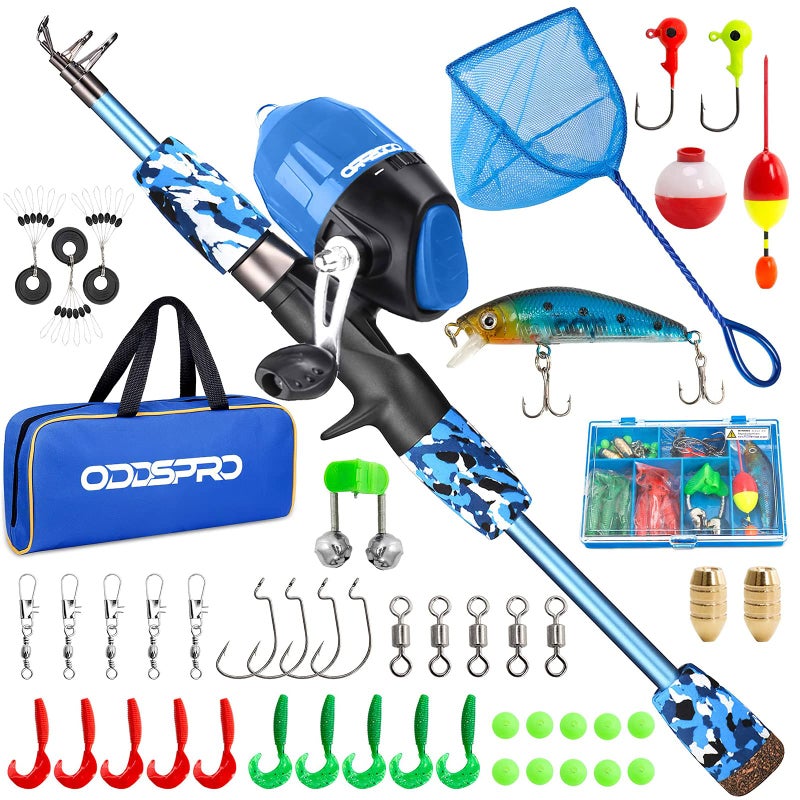 ODDSPRO Kids Fishing Pole - Kids Fishing Starter Kit - with Tackle Box, Reel, Practice Plug, Beginner's Guide and Travel Bag for Boys, Girls - Image 1